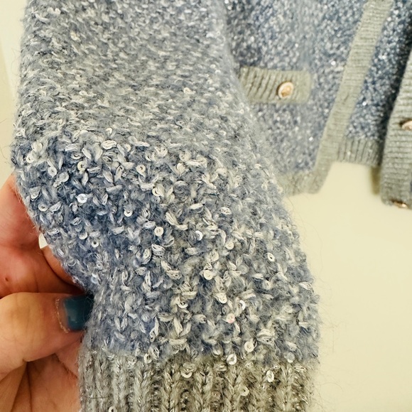 Maje Light Blue Tweed Sequin Cardigan Jacket Size 2 NWT - Picture 7 of 14